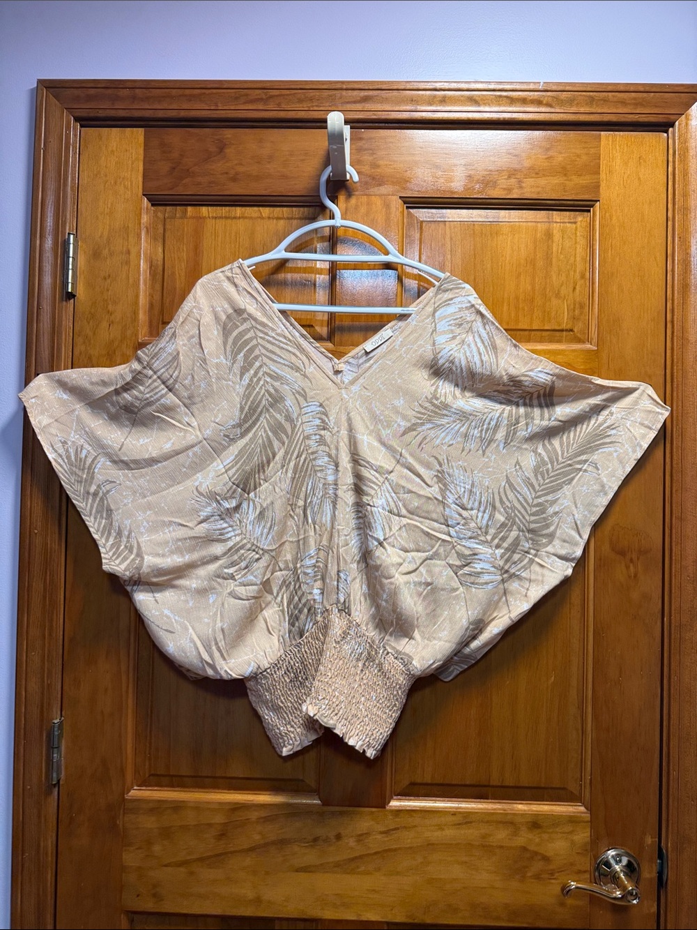 ODDY Beige Tropical-Print Batwing Tunic